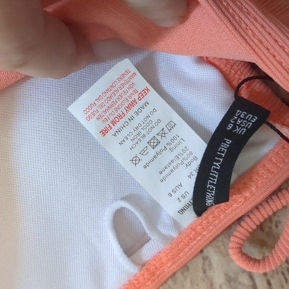 PRETTYLITTLETHING coral rubbed padded high neck tie side bikini top size size 2 - Picture 3 of 5